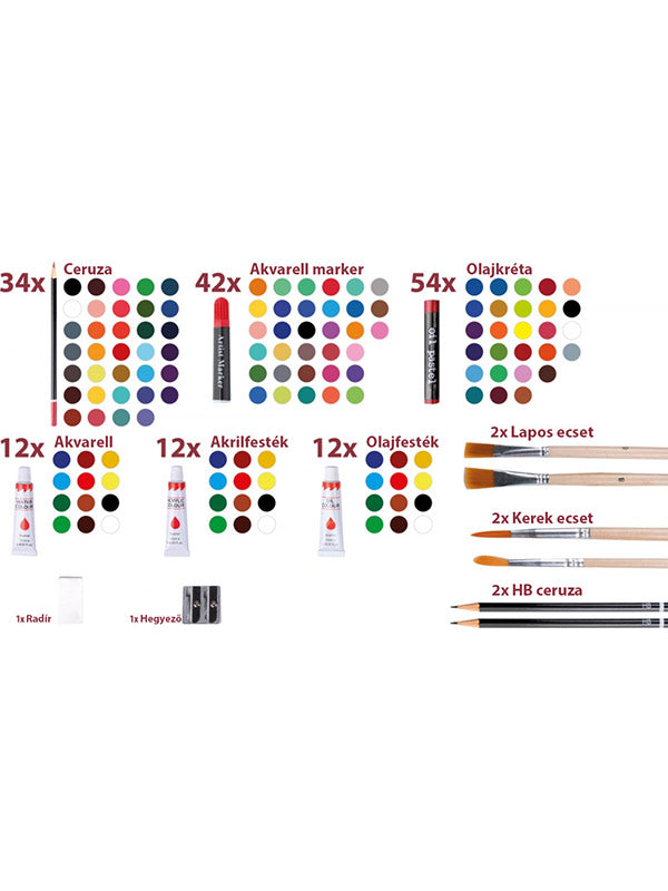 Artico 174 db-os rajz és festőkészlet táskában - vízfestékek, ceruzák, olajfestékek, kiegészítők