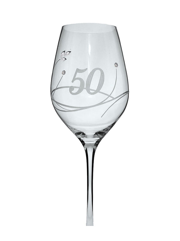 Borospohár - Swarovski dísszel - 50. születésnapra - Díszdobozban - 360 ml