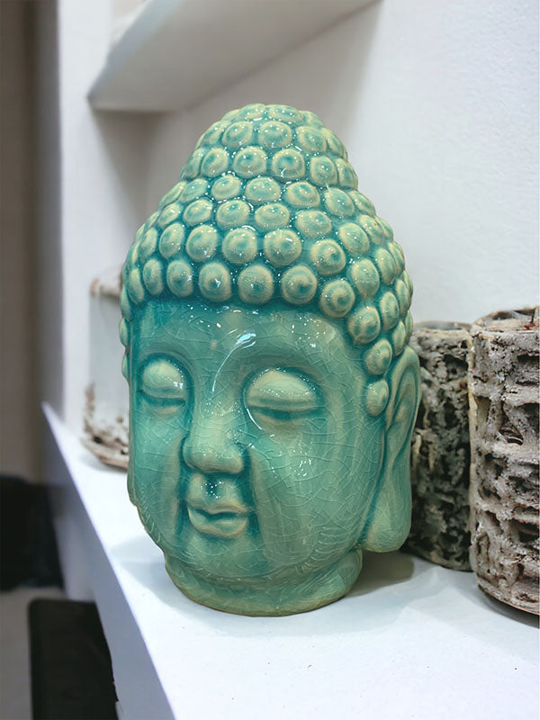 Buddha fej - Kerámia - Kék - 18 cm