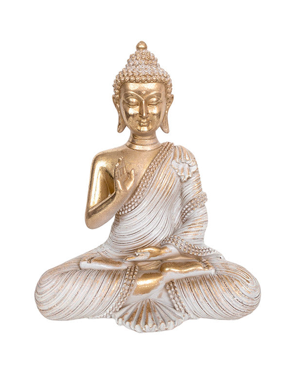 Buddha szobor - Fehér és arany - 20 cm