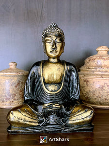 Buddha szobor - Fekete és arany - 15 cm