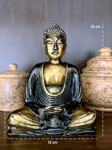 Buddha szobor - Fekete és arany - 15 cm