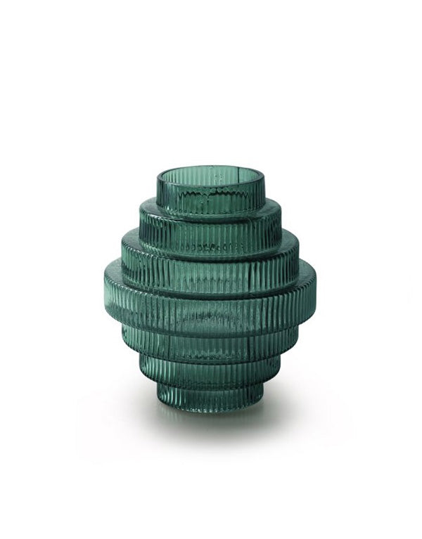 Geometrikus zöld üveg váza - Prémium - 17,5 cm