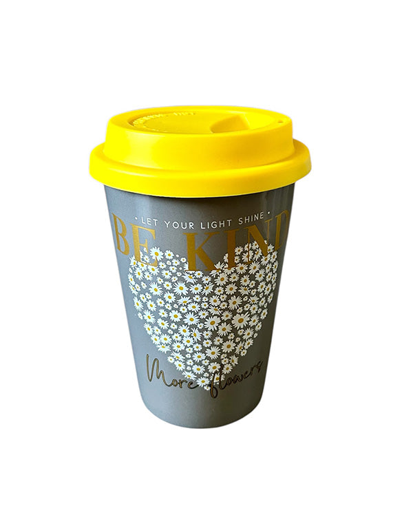 Kerámia bögre szilikon tetővel, virág és szív mintával - 350 ml
