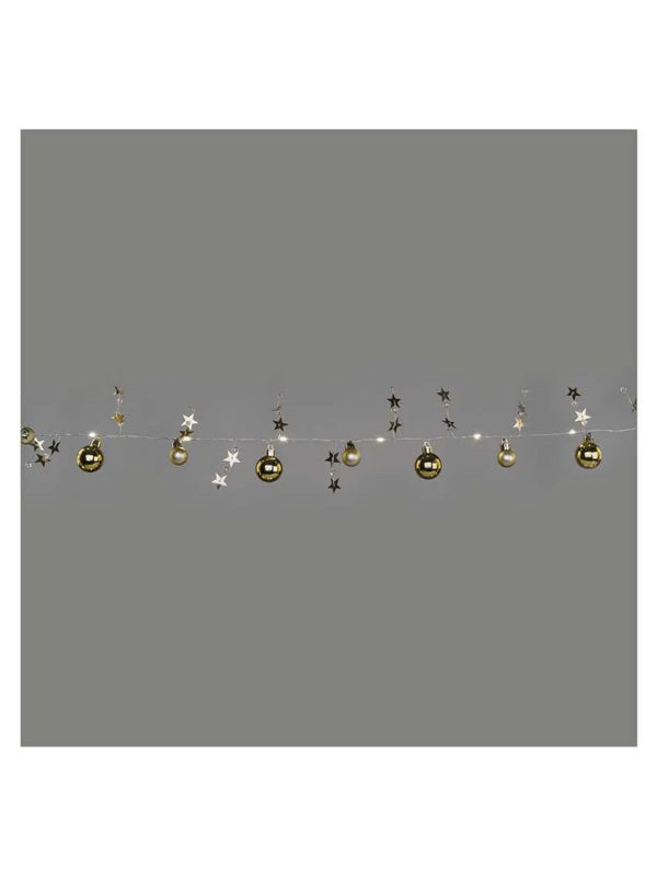 LED karácsonyi fényfüzér - Arany gömb csillagokkal - Beltéri - 1,9m