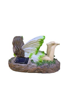 Tündér virágokkal - Napelemes kerti figura, LED-es - 26 cm